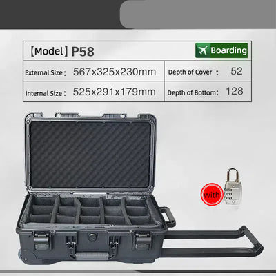 Customizable Pull Rod Wheel Boarding Case for Photographic Electronic Equipment Internal Size mm 525*291*179 52 128 mm Black